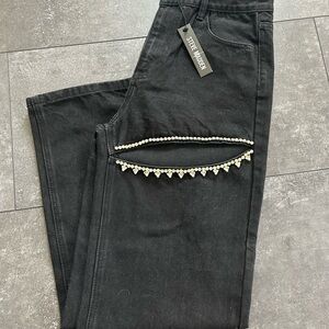 Steve Madden Black Straight Leg Jeans with Embellishments